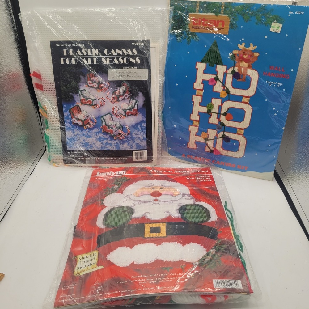 Janlyn Titan Plastic Canvas Kits Santa Sleds‎ Christmas Mixed Lot Of 3